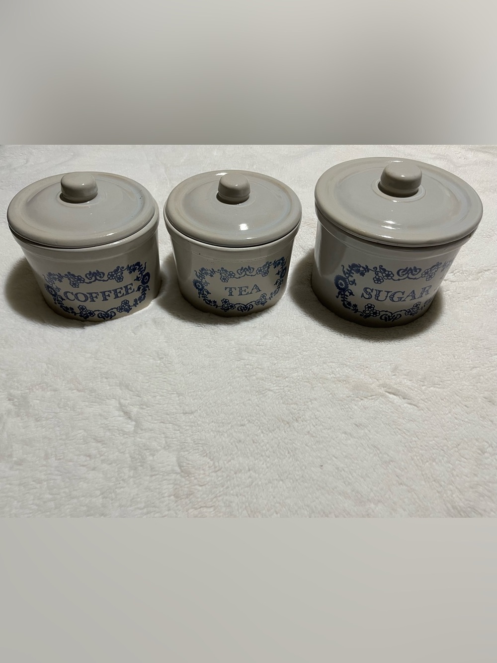 Vintage Pfaltzgraff Yorktown Stoneware Canister Set-Sugar,Coffee,Tea